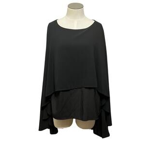 Shein Curve Womens Black Layered Chiffon Sheer Cape Top Plus Sz 0XL
